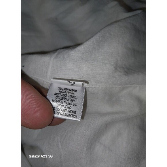 Isaac Mizrahi Women's Large Linen Blazer Cream Navy Pinstripes - Picture 7 of 7